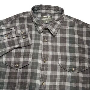 CC Filson Shirt Mens XL Black Gray Plaid Flannel Button Up Long Sleeve Outdoor‎